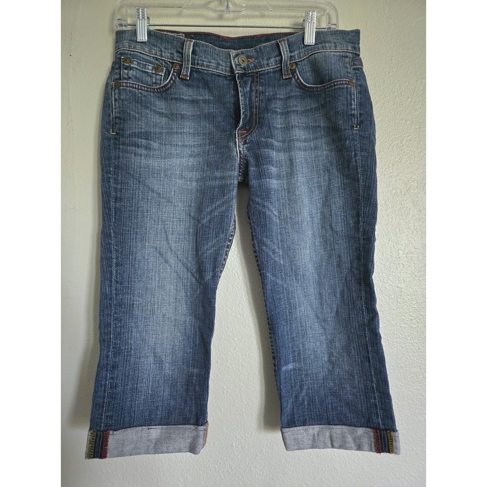 Lucky Brand Cropped Jeans Denim Cuffed Leg Red Stitch‎ Detail Size 6